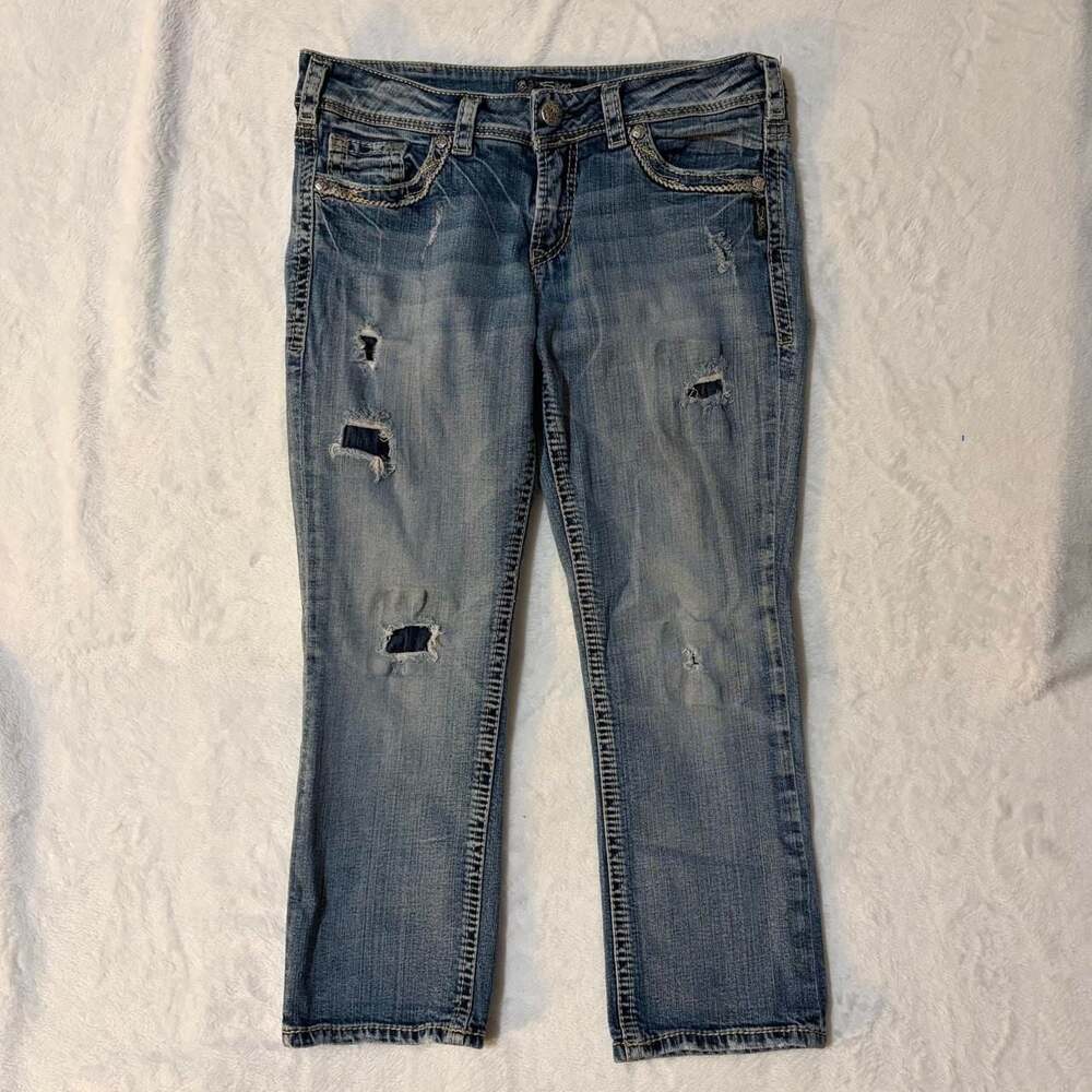 Silver Jeans Co. Suki Mid Crop Distressed Bootcut Jeans